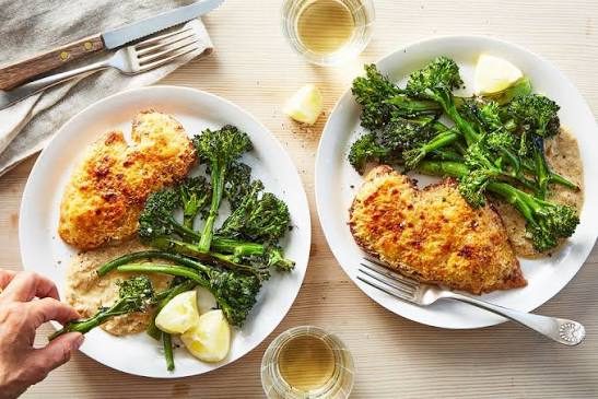 Baked Parmesan-Breaded Chicken with Broccolini